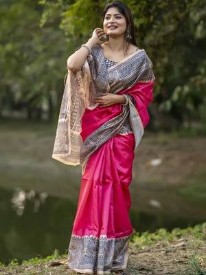 Pink  madhubani pink sarees 1