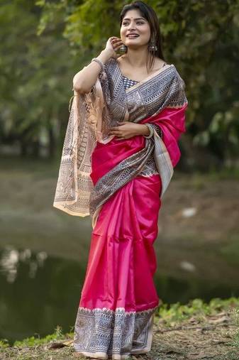 Pink  madhubani pink sarees