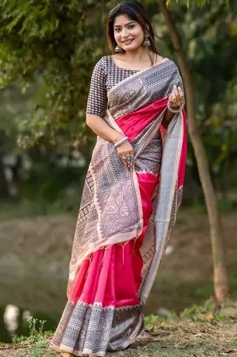 Pink  madhubani pink sarees