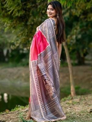 Pink  madhubani pink sarees 4