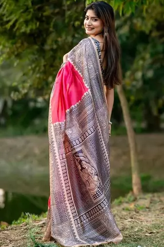 Pink  madhubani pink sarees