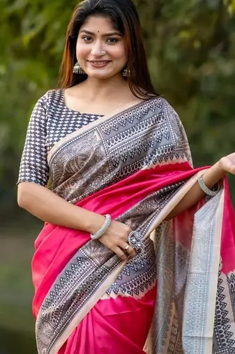 Pink  madhubani pink sarees