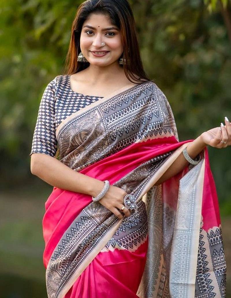 Pink  madhubani pink sarees