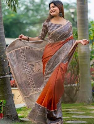 Rust  madhubani orange sarees 1