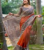 Rust  madhubani orange sarees