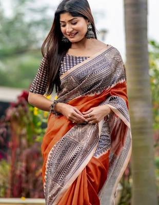 Rust  madhubani orange sarees 2