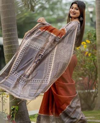 Rust  madhubani orange sarees 3