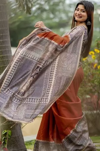 Rust  madhubani orange sarees