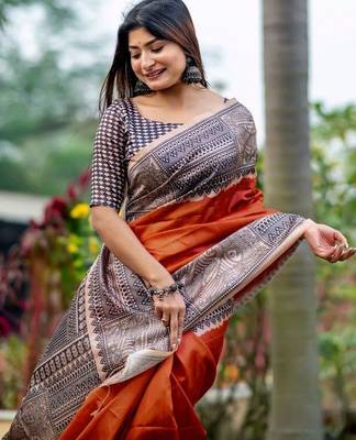 Rust  madhubani orange sarees 4