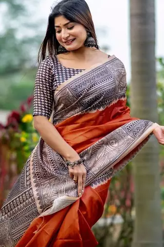 Rust  madhubani orange sarees