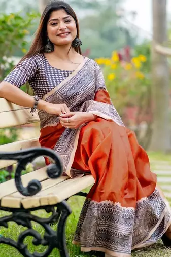 Rust  madhubani orange sarees