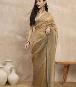 Beige organza designer saree