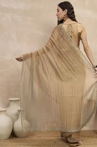 Beige organza designer saree