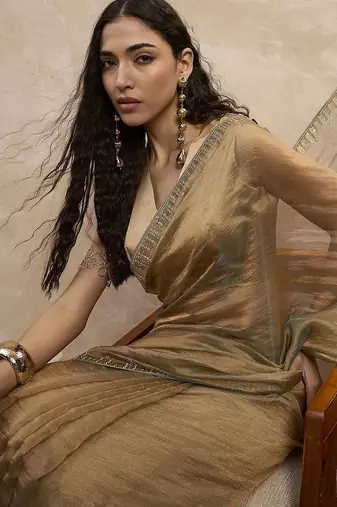 Beige organza designer saree