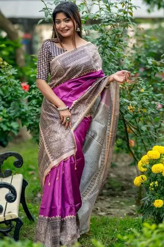 Purple  madhubani magenta sarees