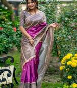 Purple  madhubani magenta sarees