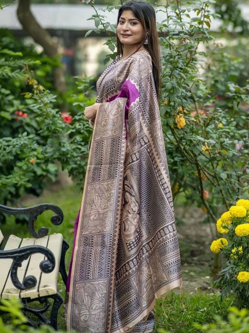 Purple  madhubani magenta sarees