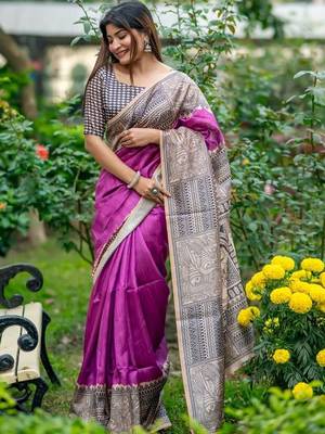 Purple  madhubani magenta sarees 3