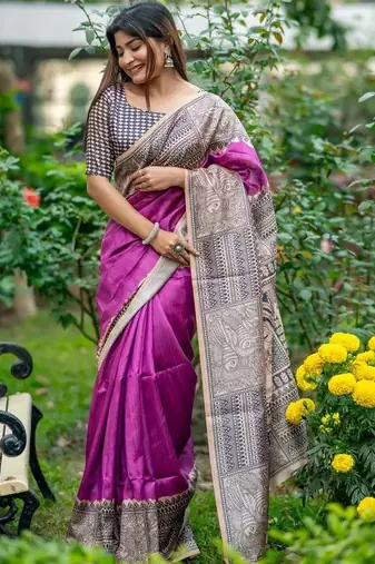 Purple  madhubani magenta sarees