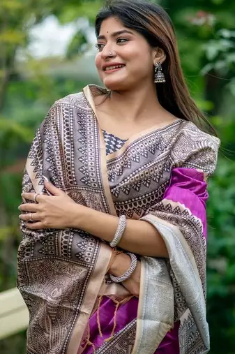 Purple  madhubani magenta sarees