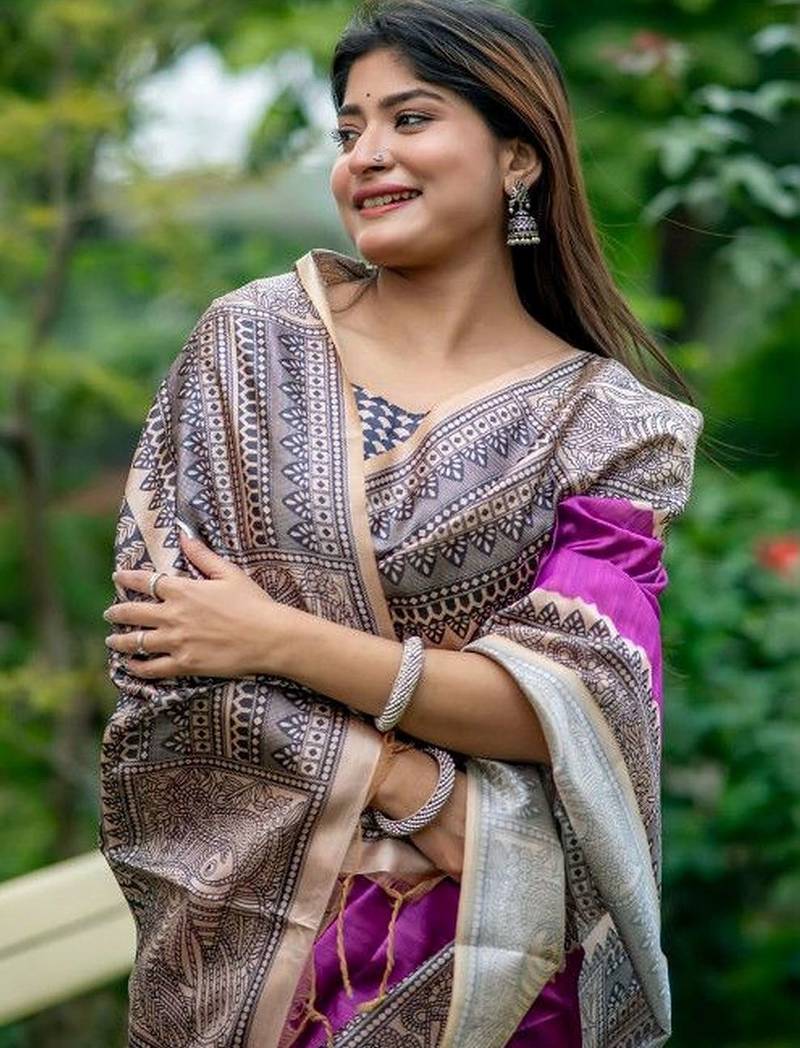 Purple  madhubani magenta sarees