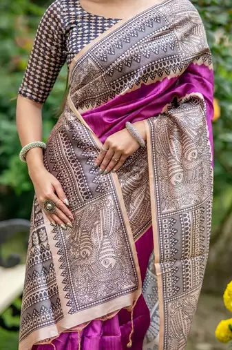 Purple  madhubani magenta sarees