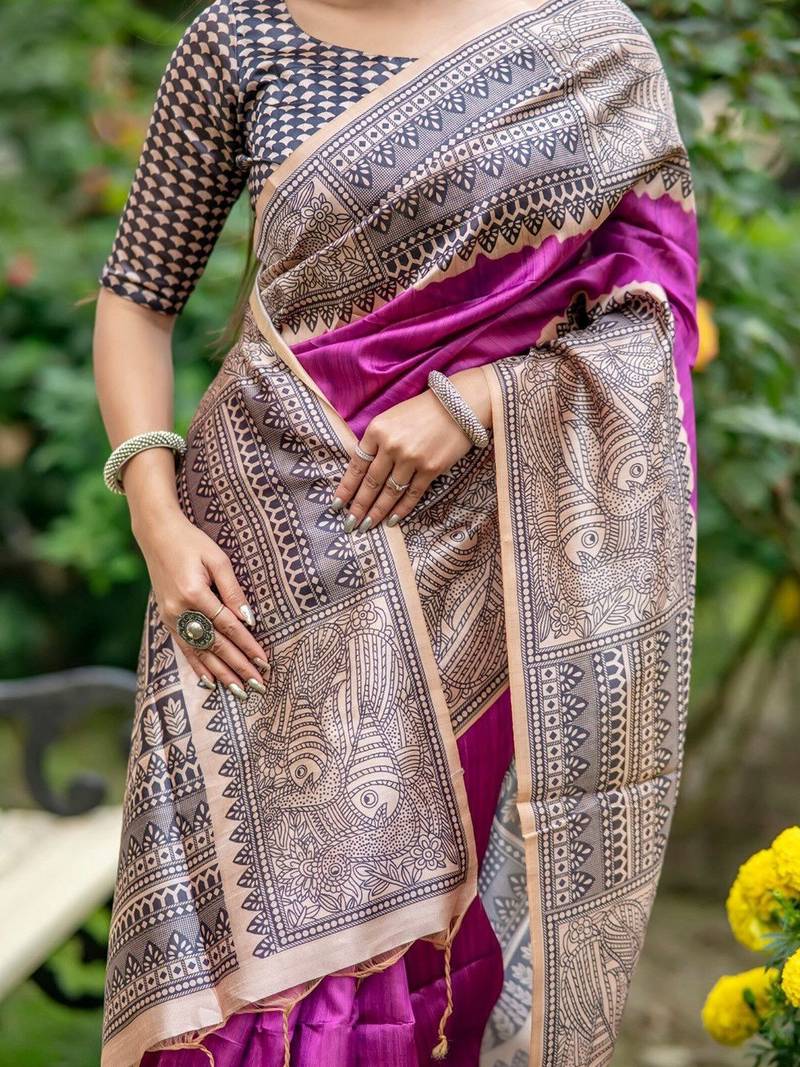 Purple  madhubani magenta sarees