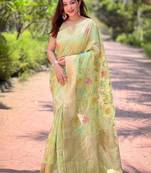 Green woven design zari silk blend banarasi saree