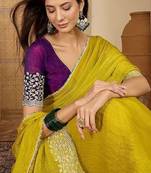 Yellow embellished embroidered poly chiffon heavy work saree