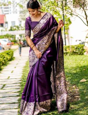 Purple ethnic motifs zari handloom bhagalpuri saree 1
