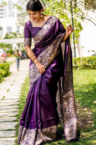 Purple ethnic motifs zari handloom bhagalpuri saree