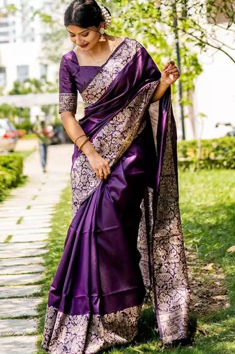 Purple ethnic motifs zari handloom bhagalpuri saree