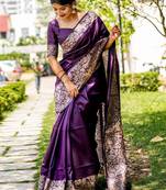 Purple ethnic motifs zari handloom bhagalpuri saree