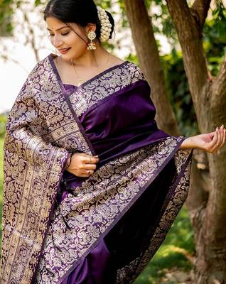 Purple ethnic motifs zari handloom bhagalpuri saree 2