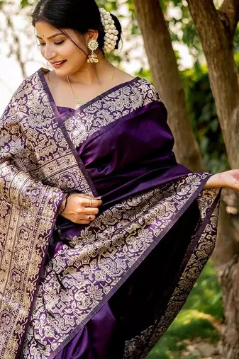 Purple ethnic motifs zari handloom bhagalpuri saree