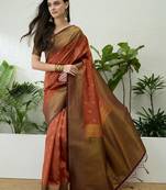 Rust rust soft silk zari weaving contrast blouse piece & sarees
