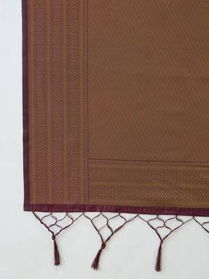 Rust rust soft silk zari weaving contrast blouse piece & sarees 4