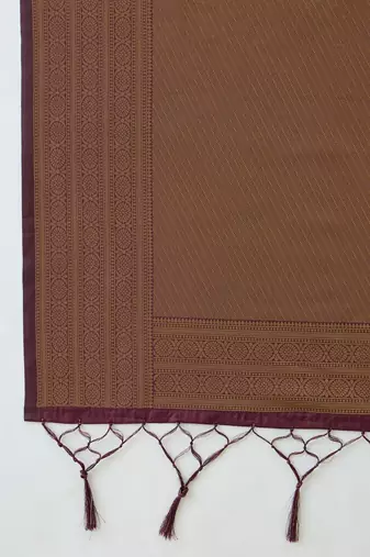 Rust rust soft silk zari weaving contrast blouse piece & sarees