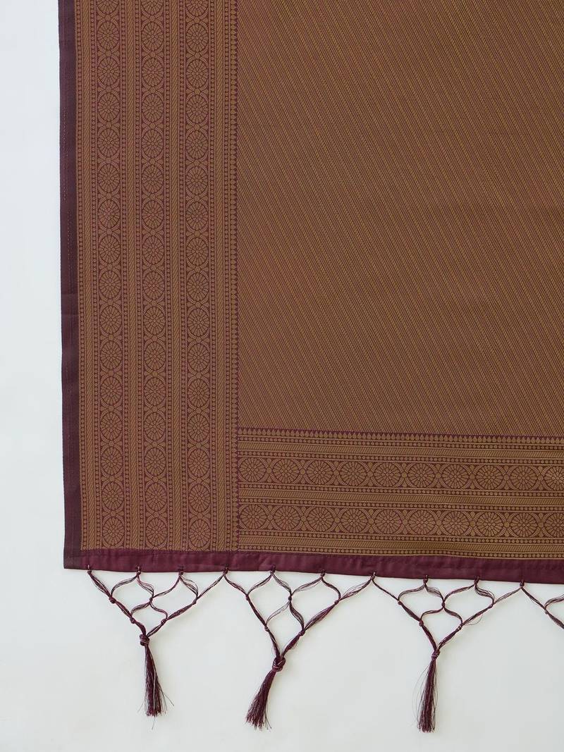 Rust rust soft silk zari weaving contrast blouse piece & sarees