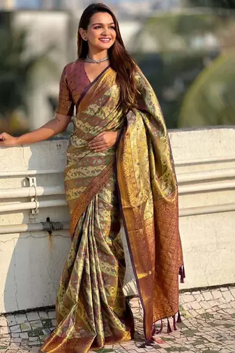 Maroon women woven design kanjeevaram saree