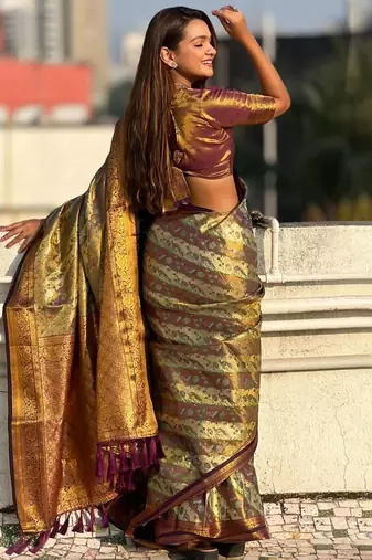 Maroon women woven design kanjeevaram saree