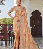 Peach woven design zari  saree