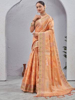 Peach woven design zari  saree 2