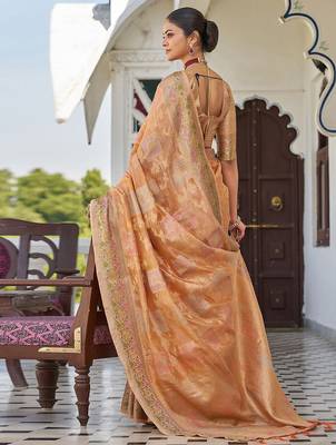 Peach woven design zari  saree 3