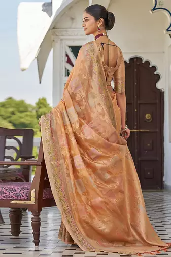Peach woven design zari  saree