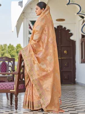 Peach woven design zari  saree 4