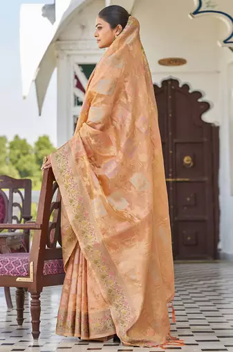 Peach woven design zari  saree