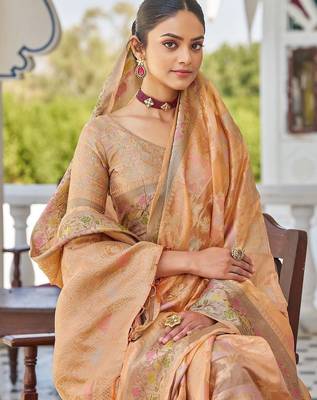 Peach woven design zari  saree 5