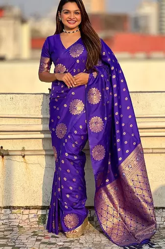 Violet woven design zari banarasi saree