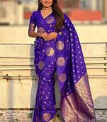 Violet woven design zari banarasi saree